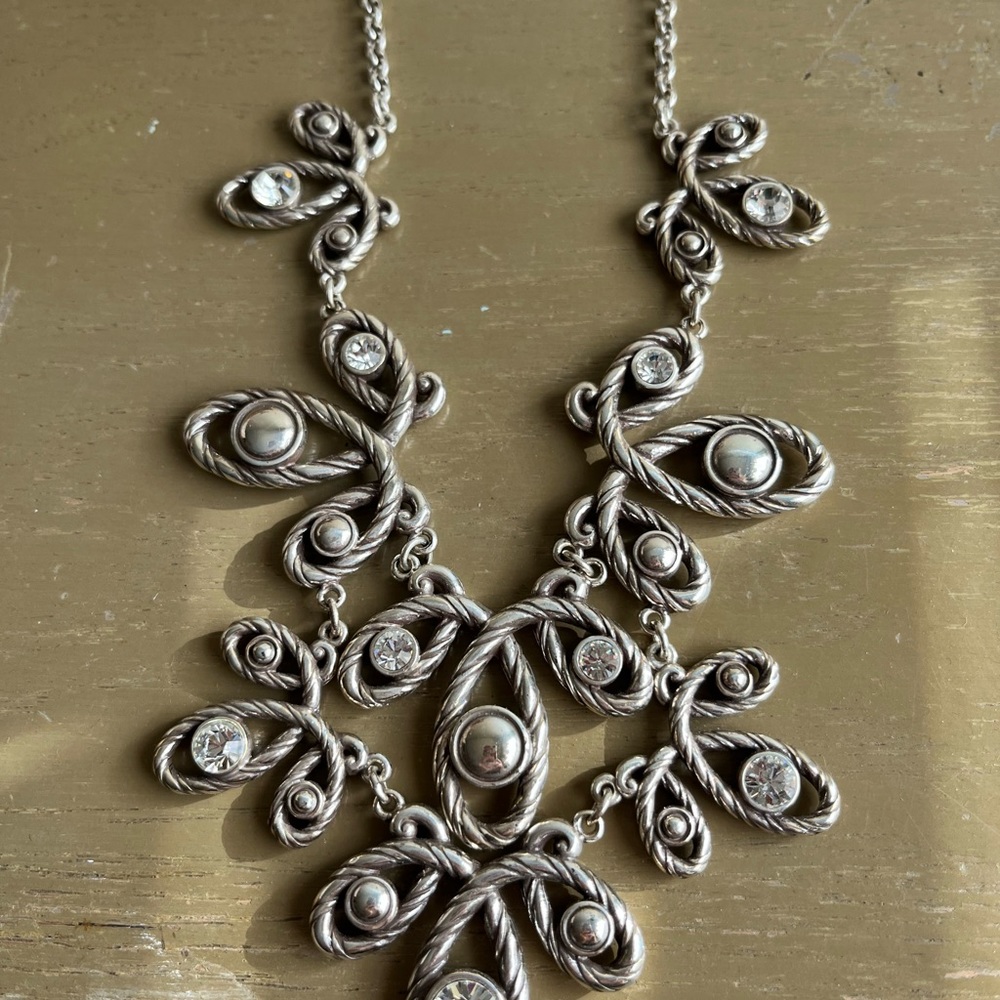 Brighton 16-inch silver plated Scroll Crystal Bib necklace